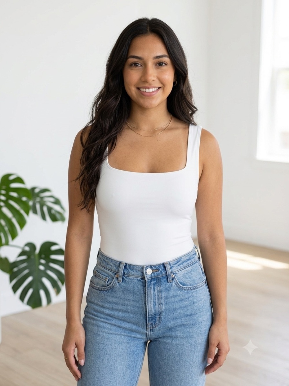 Women’s Square Neck White Tank Top